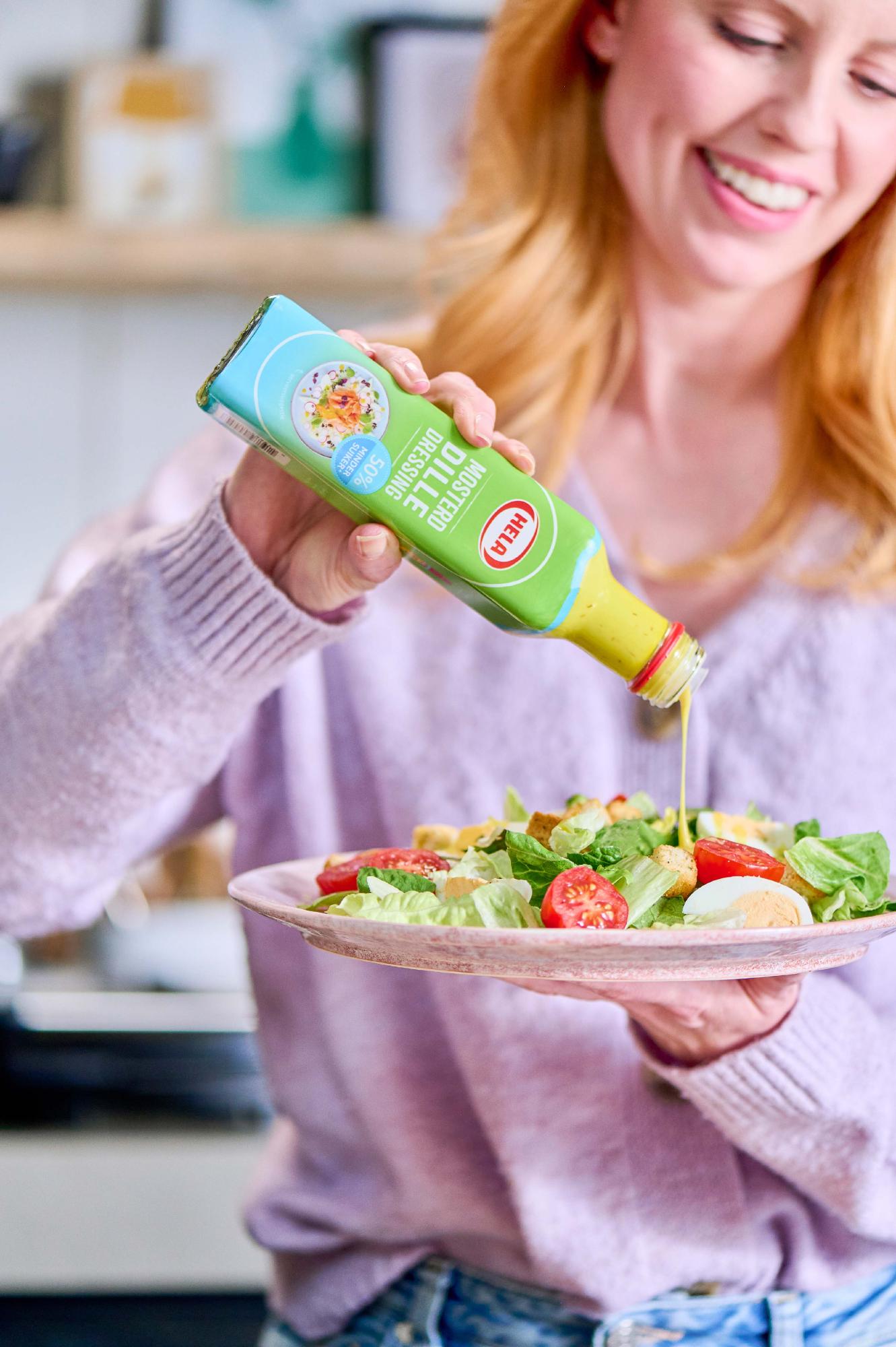 Hela dressing 50% minder suiker verpakking ontwerp