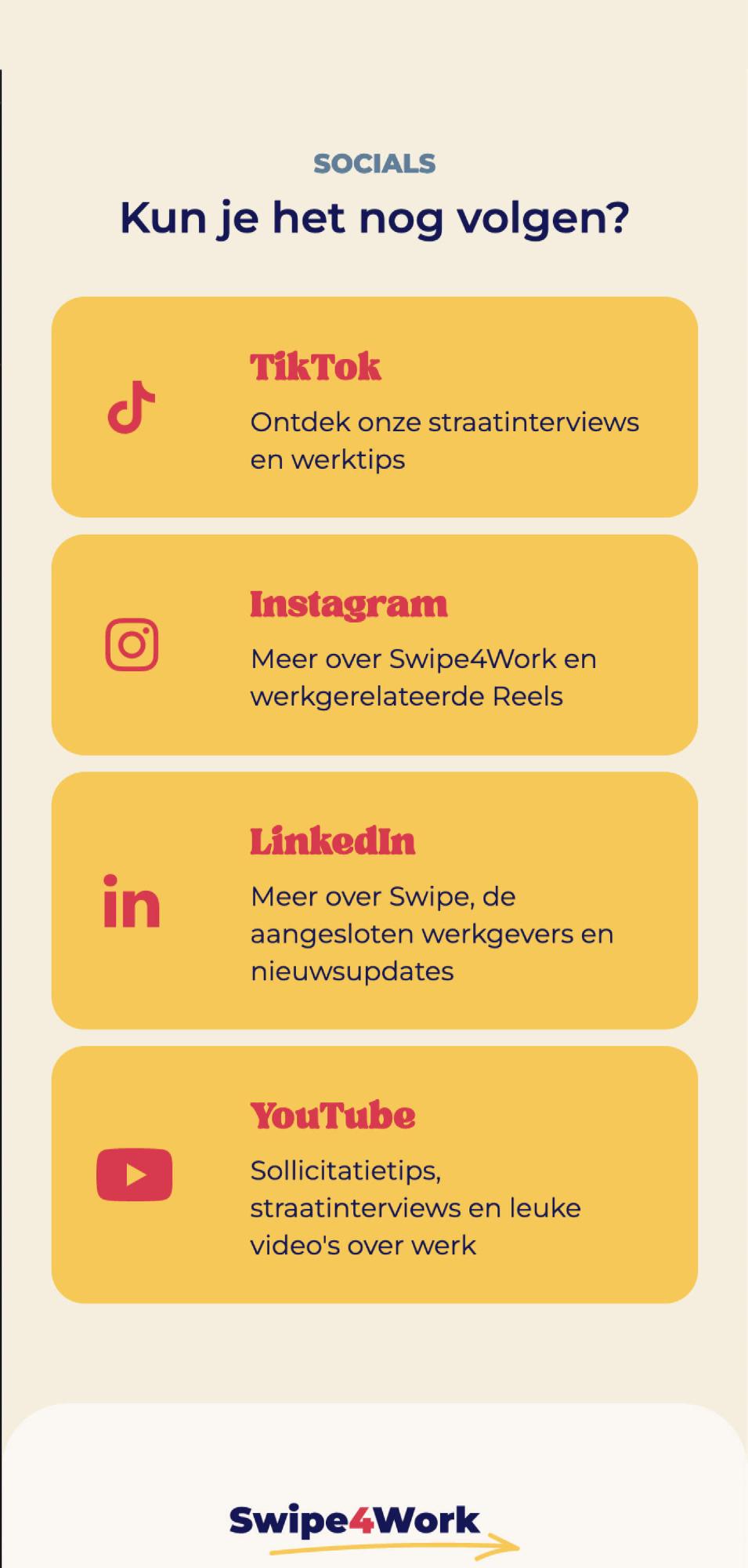Social media links mobiele pagina voor Swipe4Work