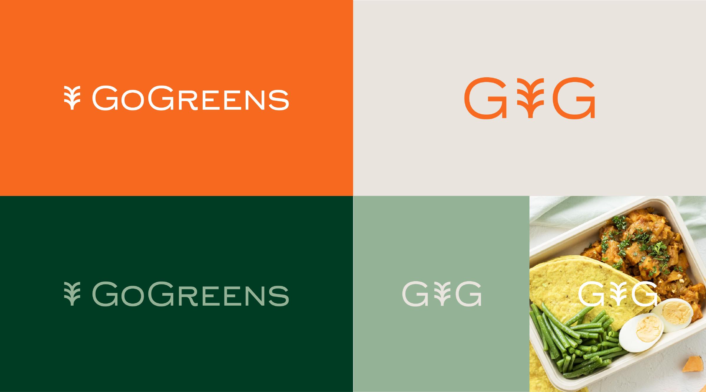 GoGreens vega en vegan gerechten logo ontwerp variaties binnen de huisstijl