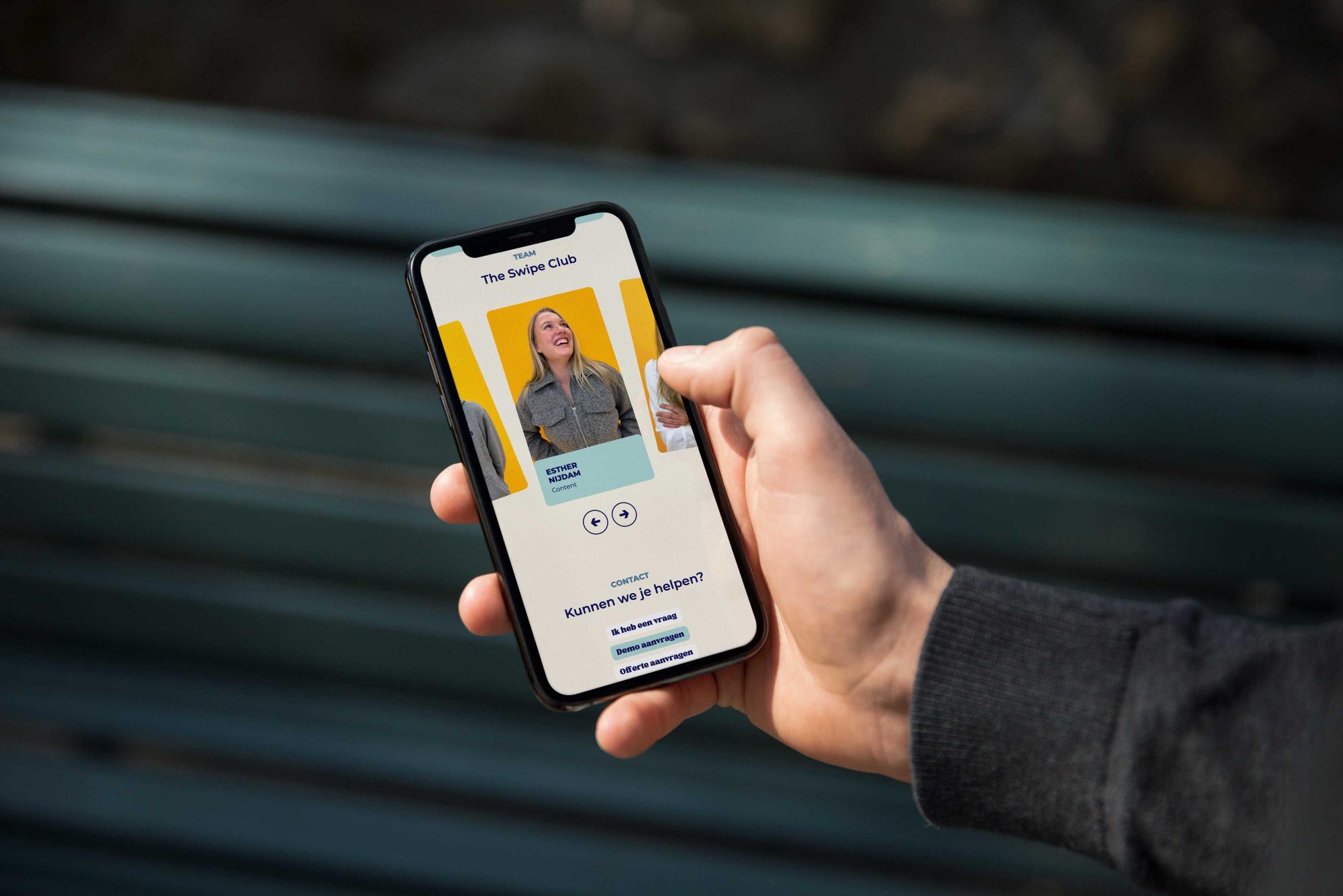 Website team pagina mobiel ontwerp voor Swipe4Work